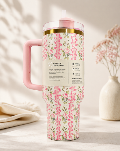 Stanley Quencher H2.0 40oz Pink Floral Tumbler