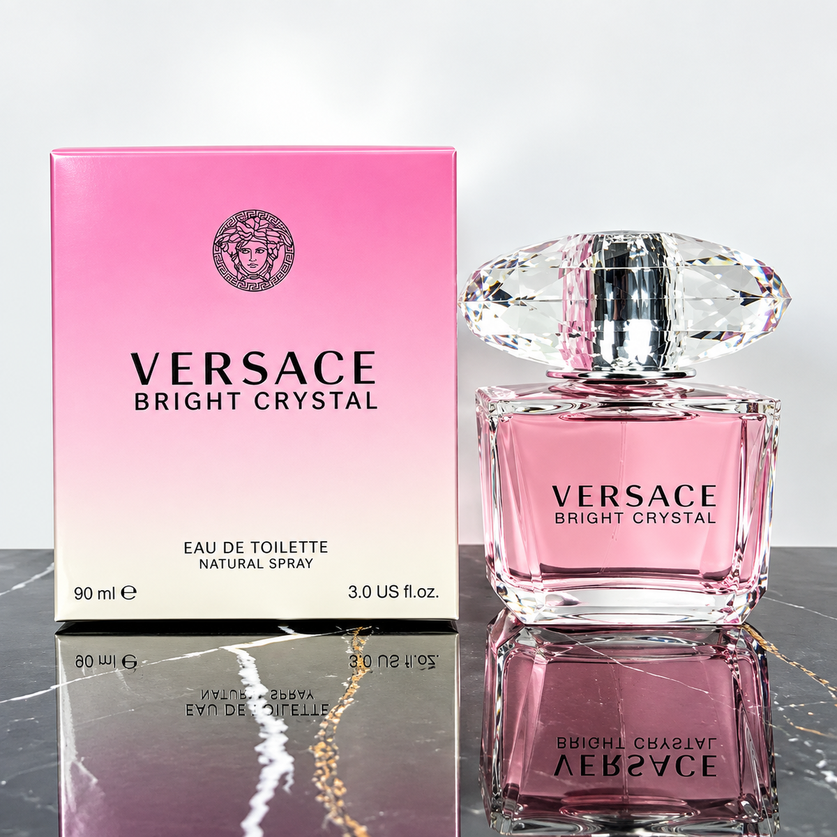 Versace Bright Crystal Eau de Toilette 3.0 oz 90 ml pink perfume bottle and box