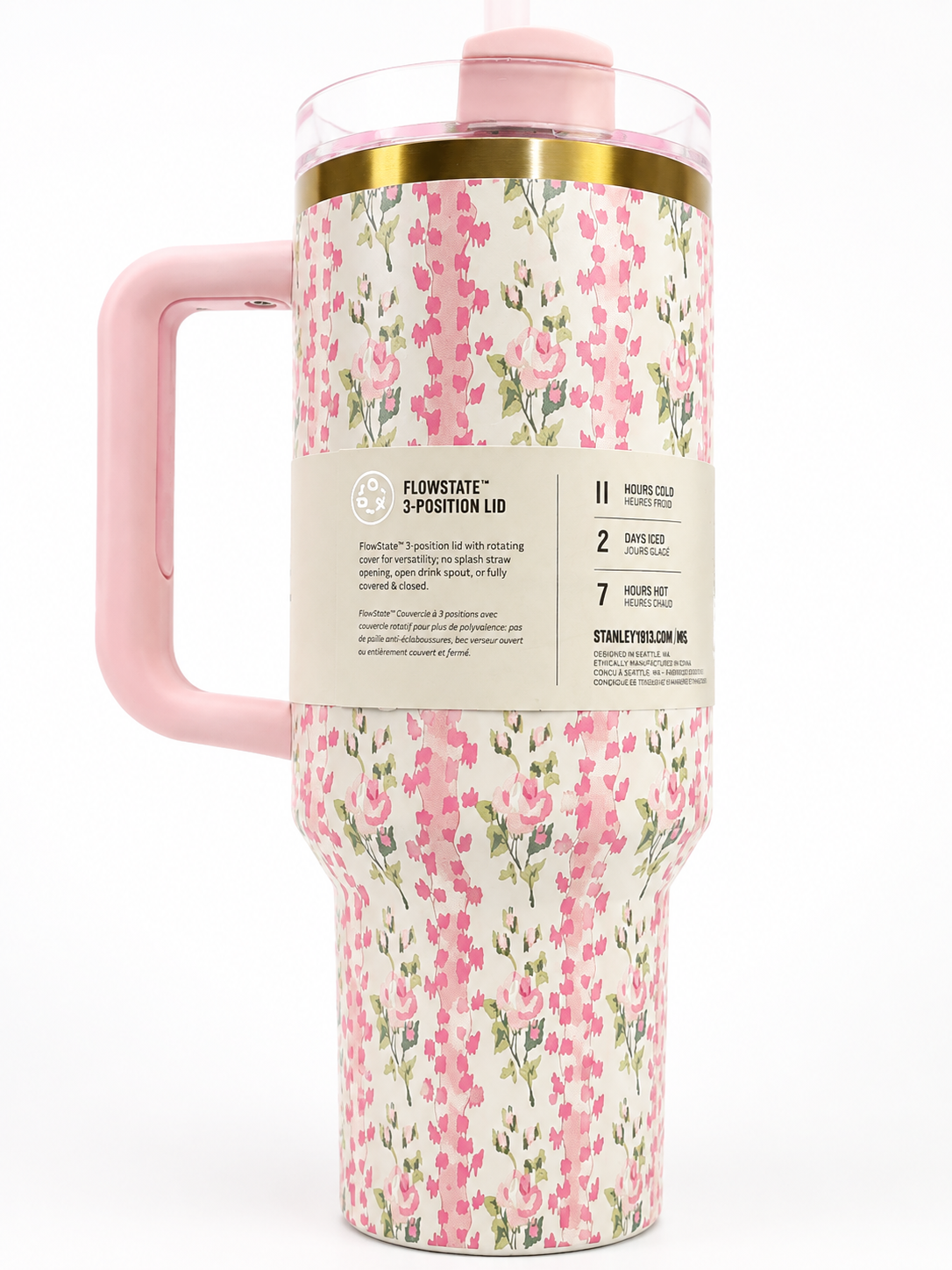 Stanley Quencher H2.0 40oz Pink Floral Tumbler